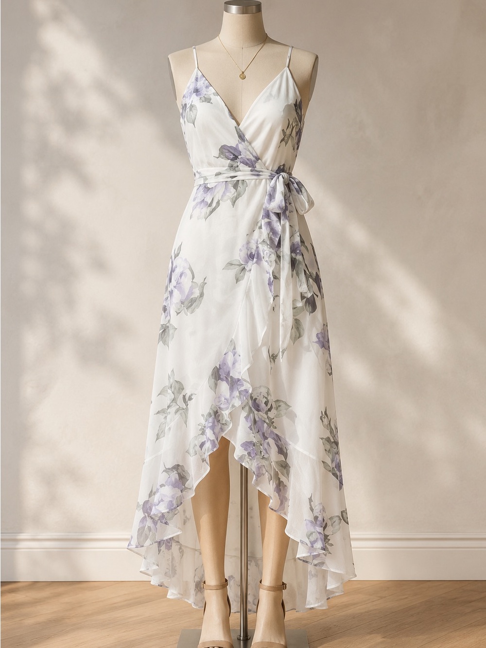 Lovely Day White Dress with Lavender and Sage Floral Print